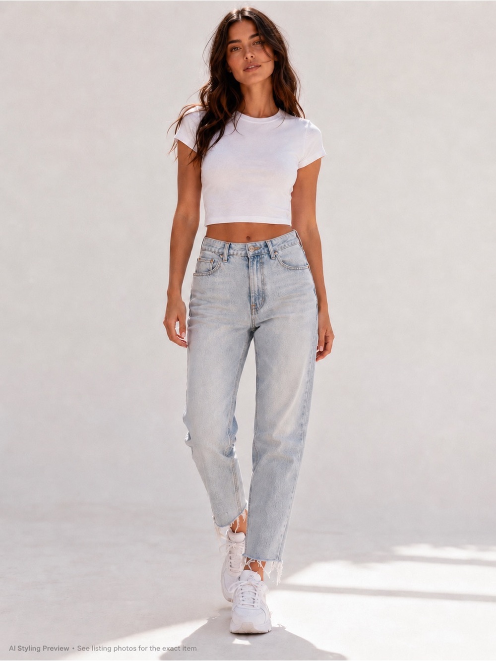 Vintage Wash Raw Hem Mom Jeans Distressed High Rise Indie Y2K Denim